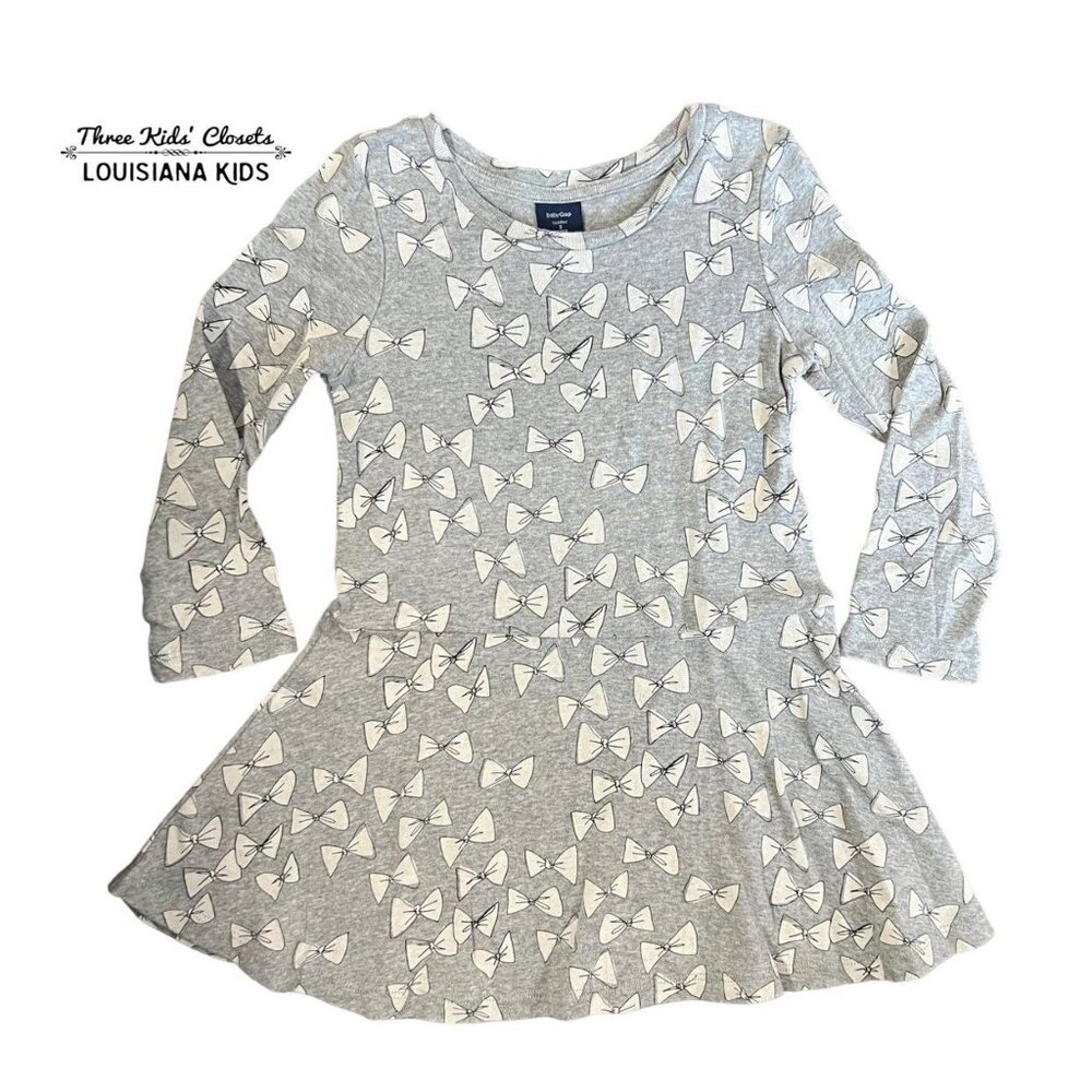 Baby Gap Sz 3 Grey & White Bow Print Skater Dress